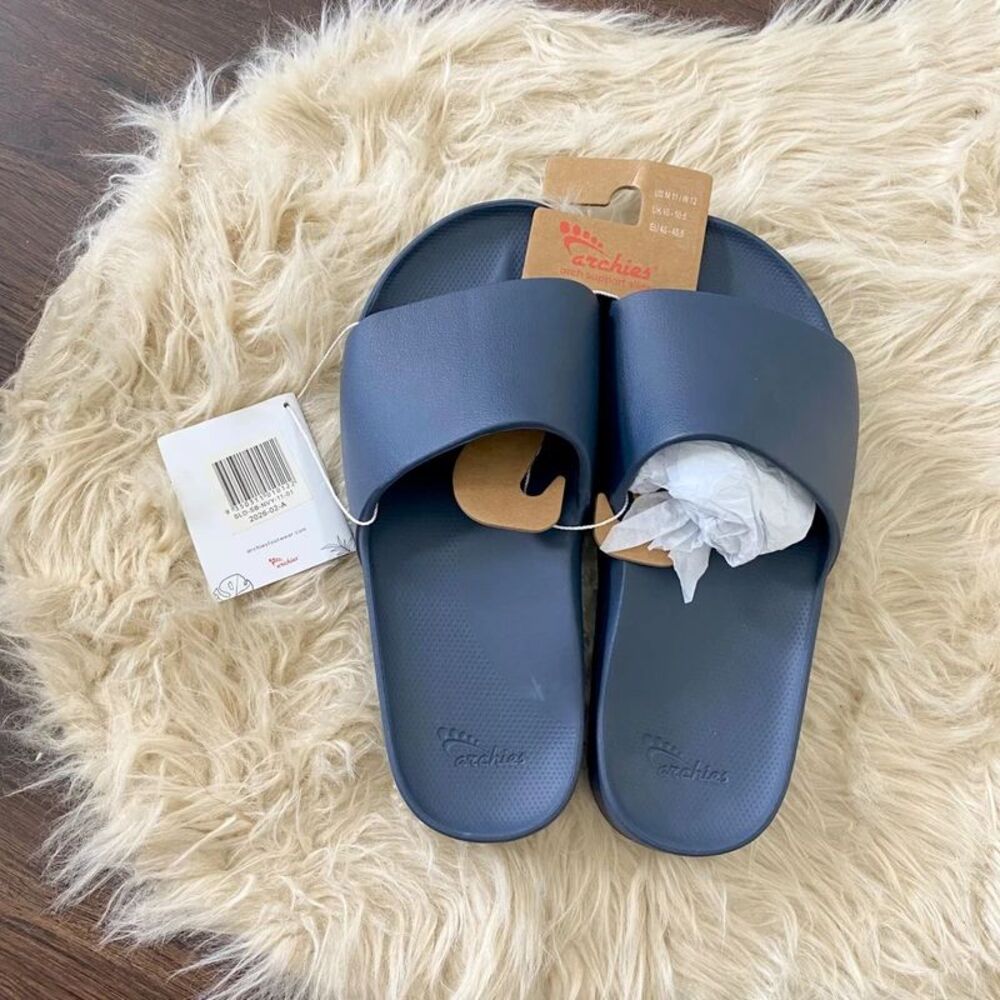NWT Archies Navy Blue Arch Support Slides Sandals Size US Mens 11 Womens 12